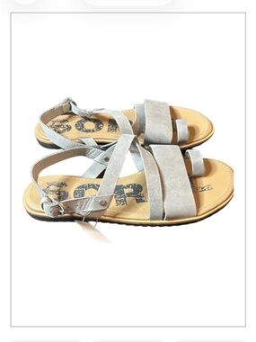 Sorel Ella Gray Criss Cross Ankle Strap Leather Sandals Size 8 NWT